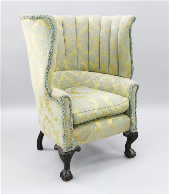 A George II style mahogany wing armchair, H.4ft
